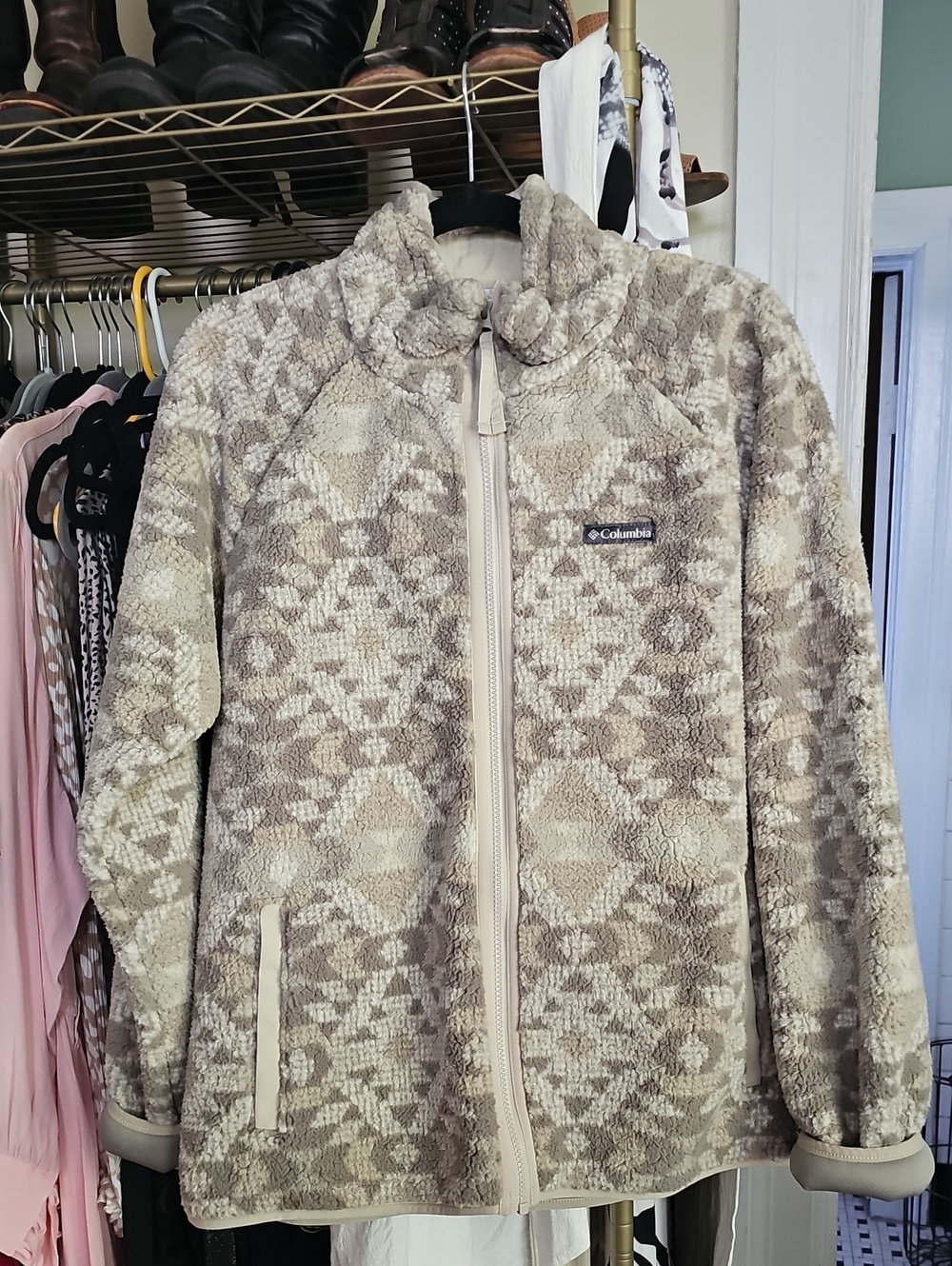 Columbia Cream & Beige Patterned Teddy Fleece Jacket